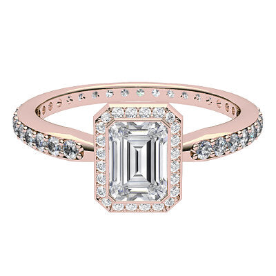 Simple Flat Emerald Solitaire halo Full diamond band