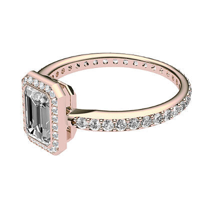 Simple Flat Emerald Solitaire halo Full diamond band