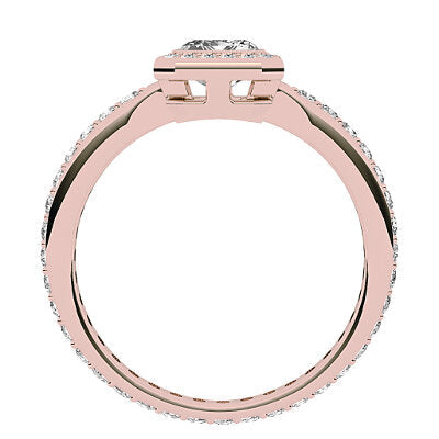 Simple Flat Emerald Solitaire halo Full diamond band