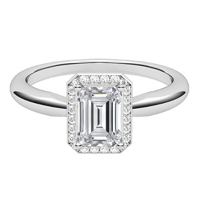 Simple Flat Emerald Solitaire halo Classic band 4 Prongs