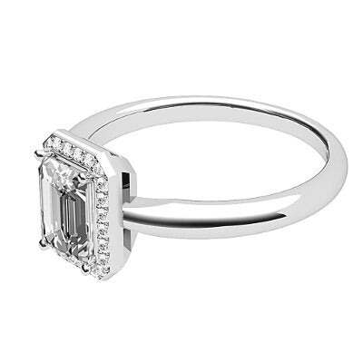 Simple Flat Emerald Solitaire halo Classic band 4 Prongs