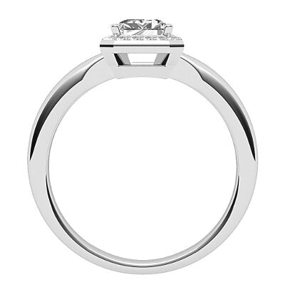 Simple Flat Emerald Solitaire halo Classic band 4 Prongs