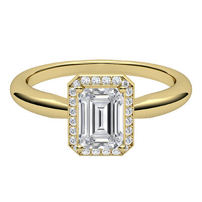Simple Flat Emerald Solitaire halo Classic band 4 Prongs