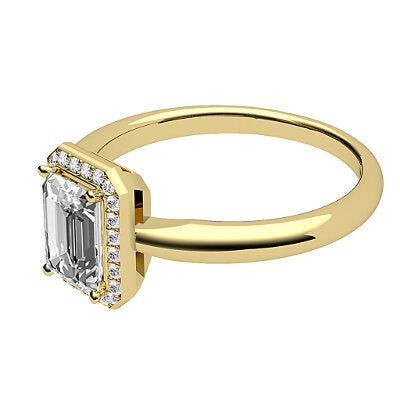 Simple Flat Emerald Solitaire halo Classic band 4 Prongs