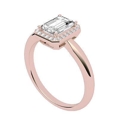 Simple Flat Emerald Solitaire halo Classic band 4 Prongs