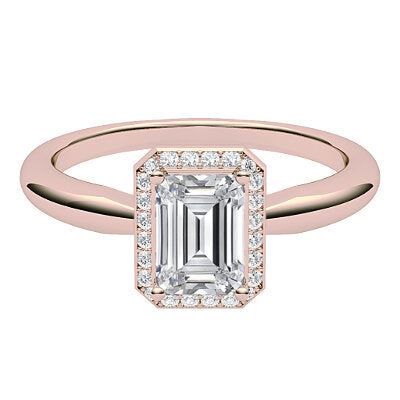 Simple Flat Emerald Solitaire halo Classic band 4 Prongs