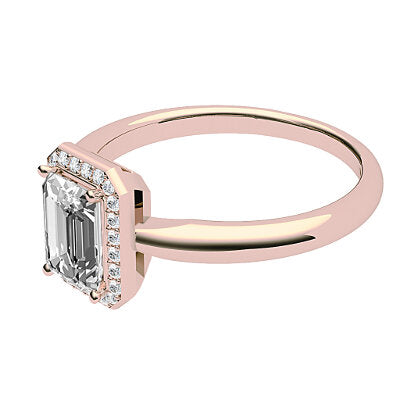 Simple Flat Emerald Solitaire halo Classic band 4 Prongs