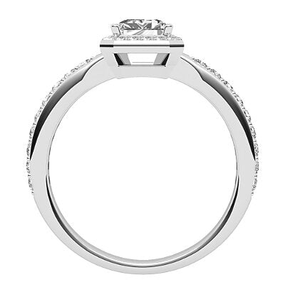 Simple Flat Emerald Solitaire halo Half diamond band 4 Prongs
