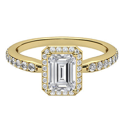 Simple Flat Emerald Solitaire halo Half diamond band 4 Prongs