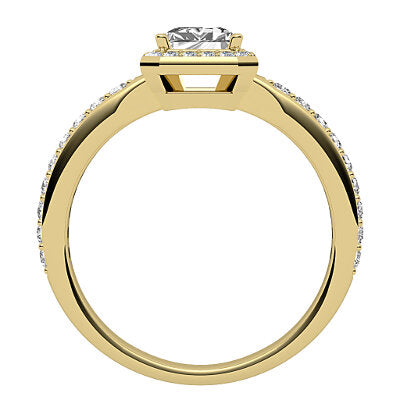Simple Flat Emerald Solitaire halo Half diamond band 4 Prongs