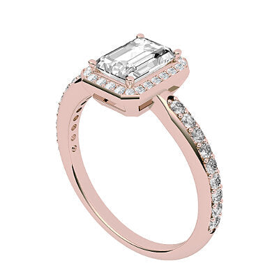 Simple Flat Emerald Solitaire halo Half diamond band 4 Prongs