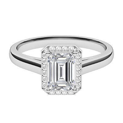 Trionfo Emerald Solitaire halo Classic band 4 Prongs