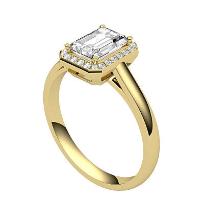 Trionfo Emerald Solitaire halo Classic band 4 Prongs
