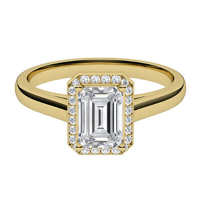 Trionfo Emerald Solitaire halo Classic band 4 Prongs
