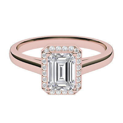 Trionfo Emerald Solitaire halo Classic band 4 Prongs