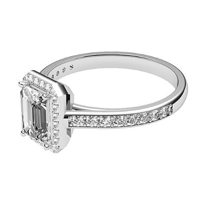 Trionfo Emerald Solitaire halo Half diamond band 4 Prongs