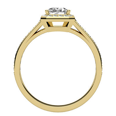 Trionfo Emerald Solitaire halo Half diamond band 4 Prongs
