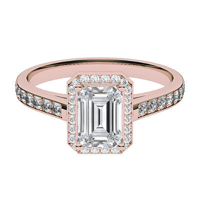 Trionfo Emerald Solitaire halo Half diamond band 4 Prongs