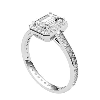 Trionfo Emerald Solitaire halo Full diamond band 4 Prongs