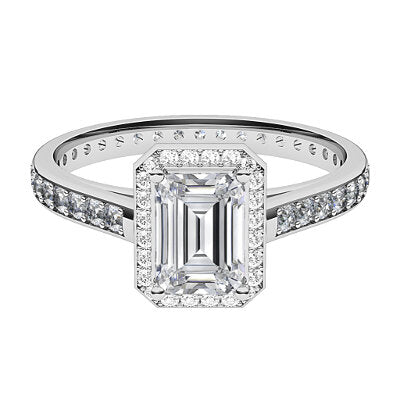 Trionfo Emerald Solitaire halo Full diamond band 4 Prongs