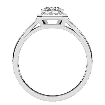 Trionfo Emerald Solitaire halo Full diamond band 4 Prongs