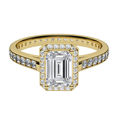 Trionfo Emerald Solitaire halo Full diamond band 4 Prongs