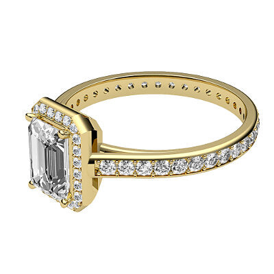 Trionfo Emerald Solitaire halo Full diamond band 4 Prongs