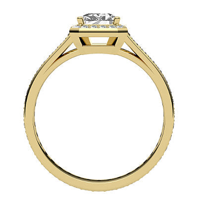 Trionfo Emerald Solitaire halo Full diamond band 4 Prongs
