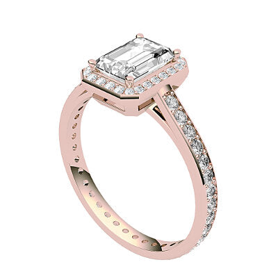 Trionfo Emerald Solitaire halo Full diamond band 4 Prongs