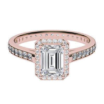 Trionfo Emerald Solitaire halo Full diamond band 4 Prongs