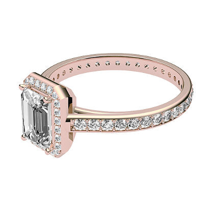 Trionfo Emerald Solitaire halo Full diamond band 4 Prongs