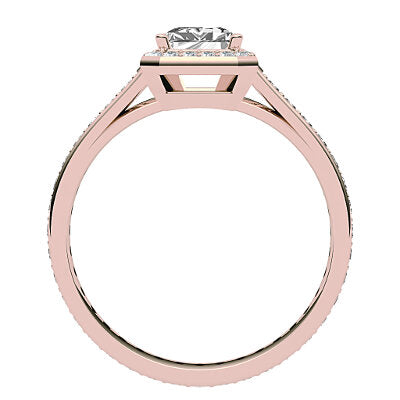Trionfo Emerald Solitaire halo Full diamond band 4 Prongs