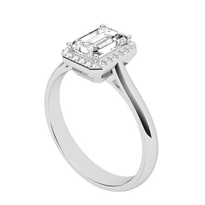 Vittoria Emerald Solitaire halo Classic band 4 Prongs