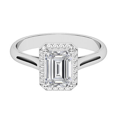 Vittoria Emerald Solitaire halo Classic band 4 Prongs