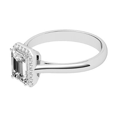 Vittoria Emerald Solitaire halo Classic band 4 Prongs