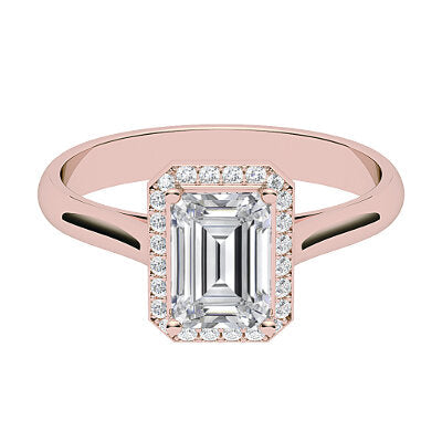 Vittoria Emerald Solitaire halo Classic band 4 Prongs