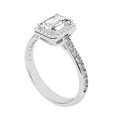 Vittoria Emerald Solitaire halo Half diamond band 4 Prongs