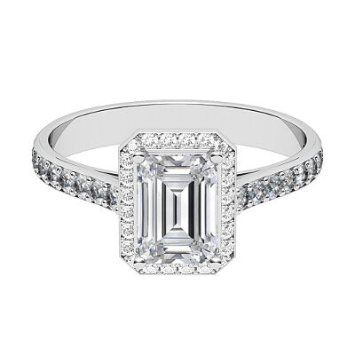 Vittoria Emerald Solitaire halo Half diamond band 4 Prongs