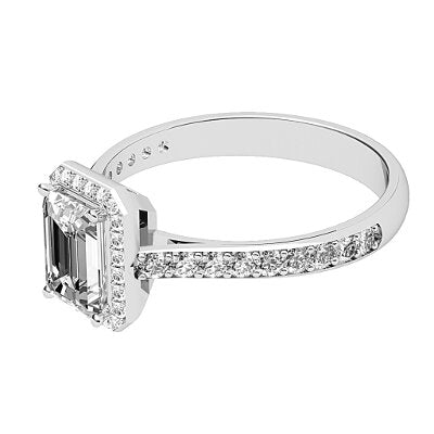 Vittoria Emerald Solitaire halo Half diamond band 4 Prongs