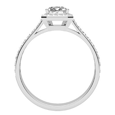 Vittoria Emerald Solitaire halo Half diamond band 4 Prongs