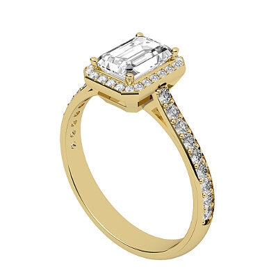 Vittoria Emerald Solitaire halo Half diamond band 4 Prongs