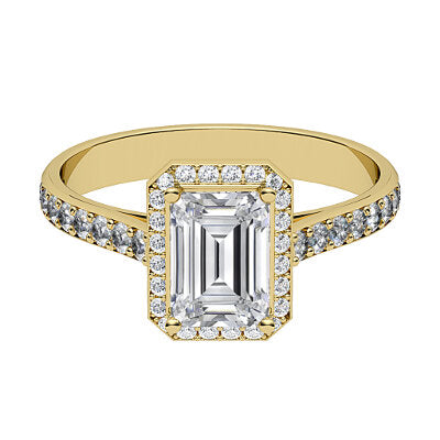 Vittoria Emerald Solitaire halo Half diamond band 4 Prongs