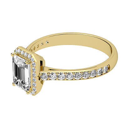 Vittoria Emerald Solitaire halo Half diamond band 4 Prongs