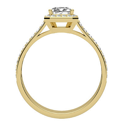 Vittoria Emerald Solitaire halo Half diamond band 4 Prongs