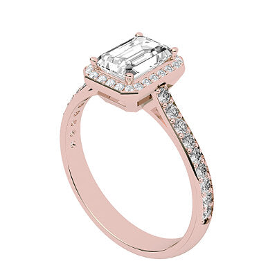 Vittoria Emerald Solitaire halo Half diamond band 4 Prongs