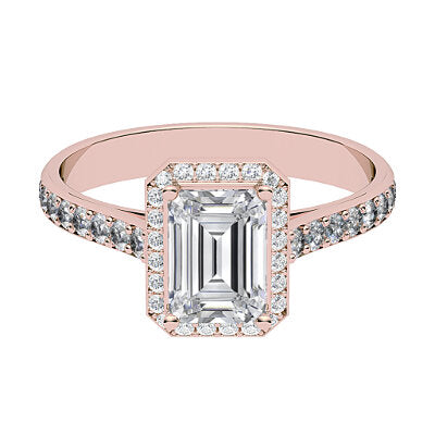 Vittoria Emerald Solitaire halo Half diamond band 4 Prongs