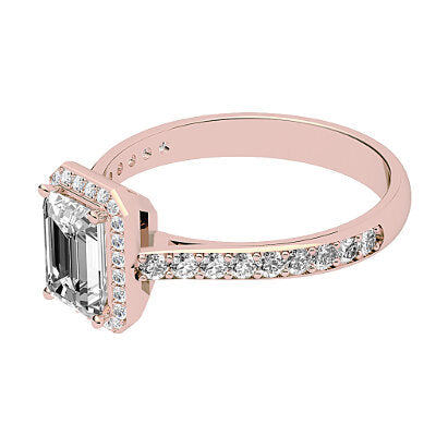 Vittoria Emerald Solitaire halo Half diamond band 4 Prongs