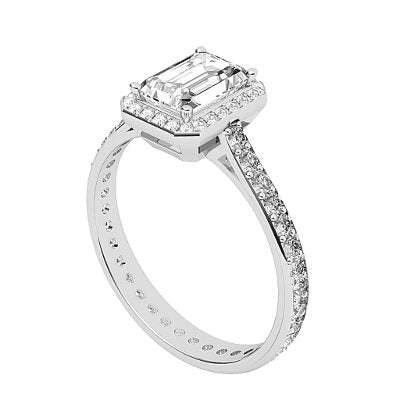 Vittoria Emerald Solitaire halo Full diamond band 4 Prongs
