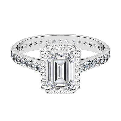 Vittoria Emerald Solitaire halo Full diamond band 4 Prongs