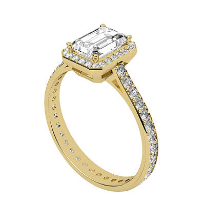 Vittoria Emerald Solitaire halo Full diamond band 4 Prongs
